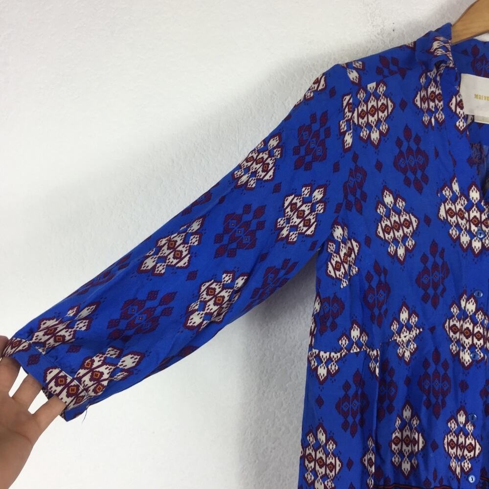 Anthropologie Maeve Woodland Walk Blue Boho Popover Button Top Size 8 - Picture 8 of 15